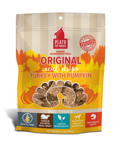 Plato Grain Free Real Strips Turkey With Pumpkin Dog Treats